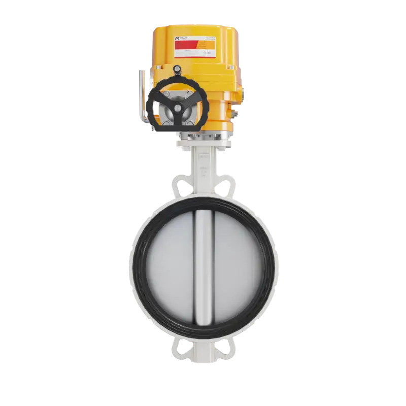 米勒高性能电动中线蝶阀，配备智能定位执行机构，支持多信号控制，实现精确流量调节与快速切断。
