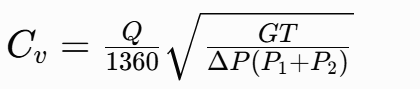 Q：scfh，T：°R，P1/P2：psia