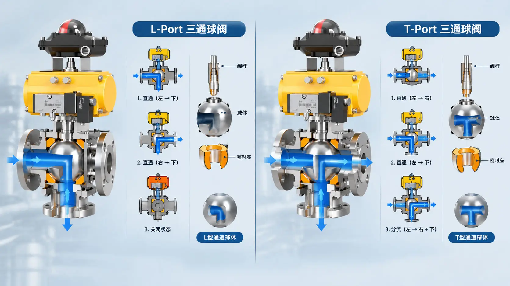三通球阀 L 型与 T 型结构的场景区分:从流路矩阵到执行器选型